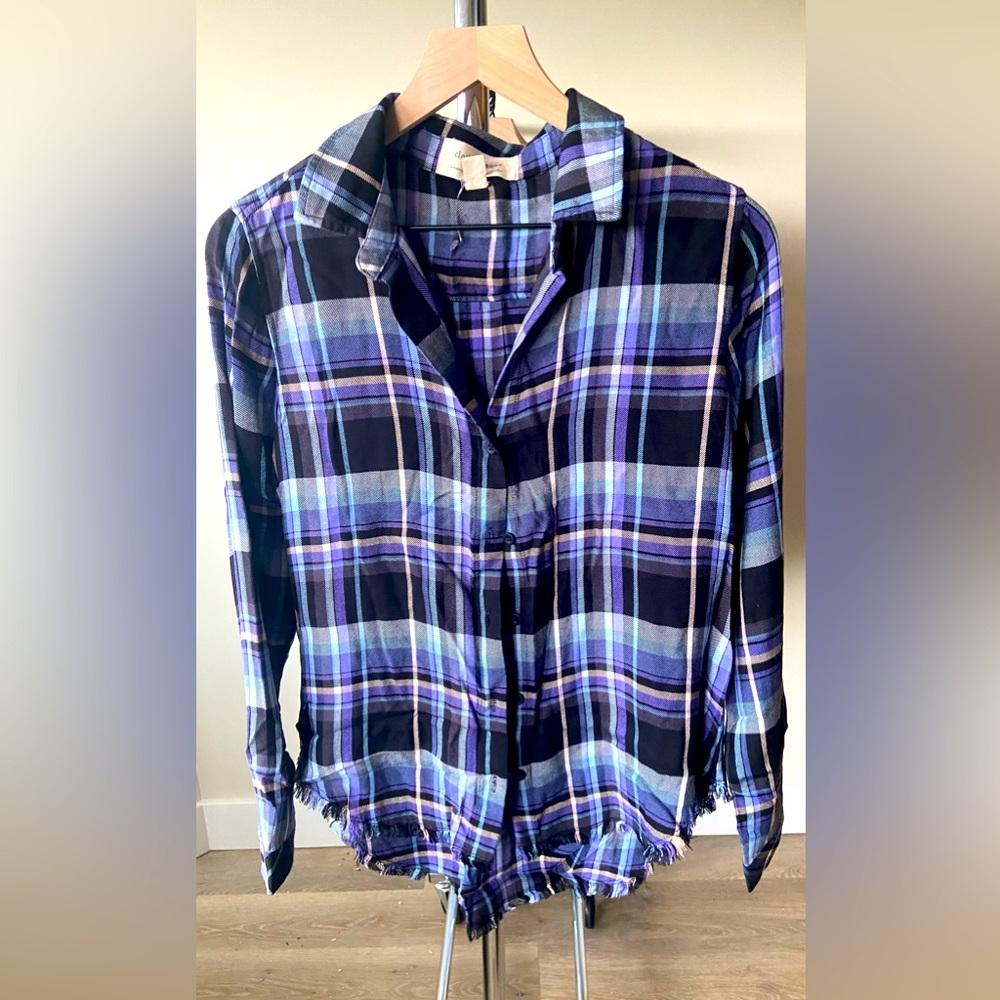 Anthropologie Cloth and Stone plaid Fringe Button Down Shirt